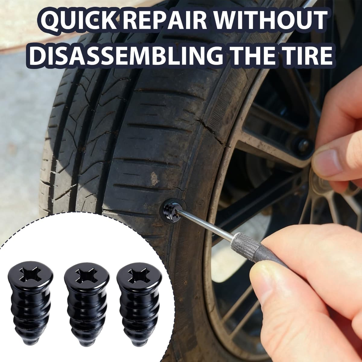 50 Pieces Car Puncture Repair Kit, Rubber Nails for Vacuum Tires with Screwdriver, Tyre Repair for Car, Motorcycle, Bicycle, Truck (25S + 25L) — view 5