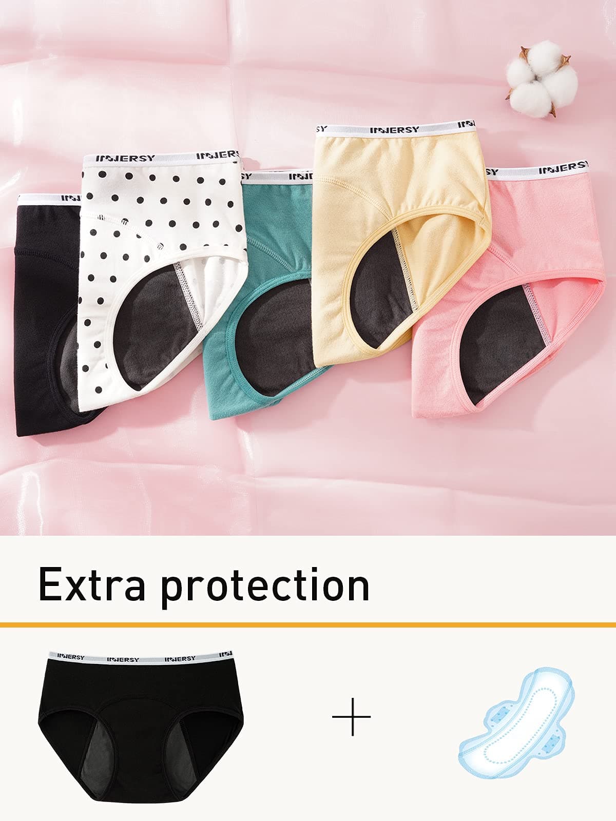 INNERSY Teen Girls Knickers Period Pants Cotton Leakproof Menstrual Underwear Pack of 3 — view 5