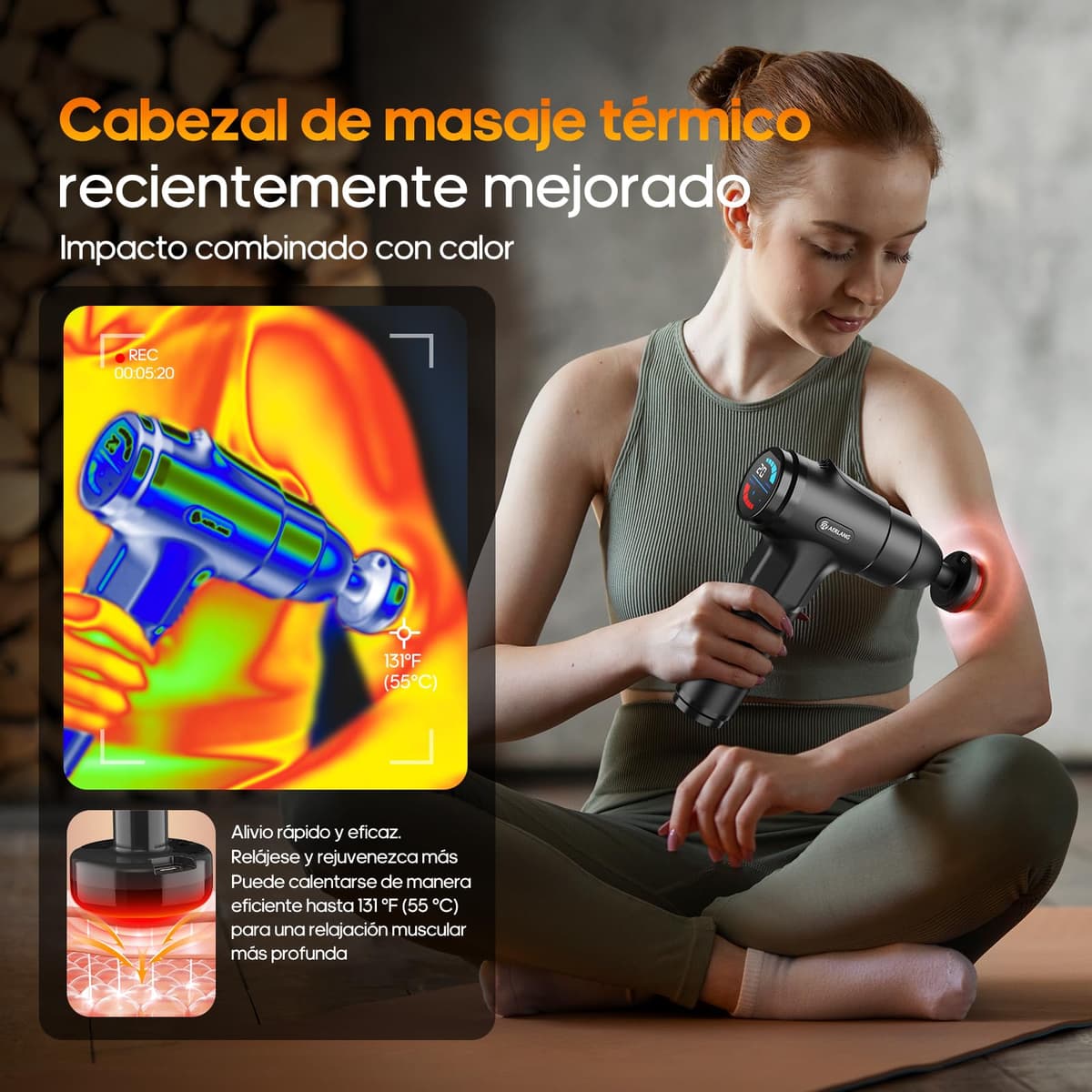 AERLANG Pistola de Masaje Muscular con Calor – Masajeador Muscular Profundo con 20 Velocidades, 7 Cabezales y Pantalla LED, Masajeador Cervical y Espalda – Regalo para Hombre, Mujer, Papá y Mamá — view 2