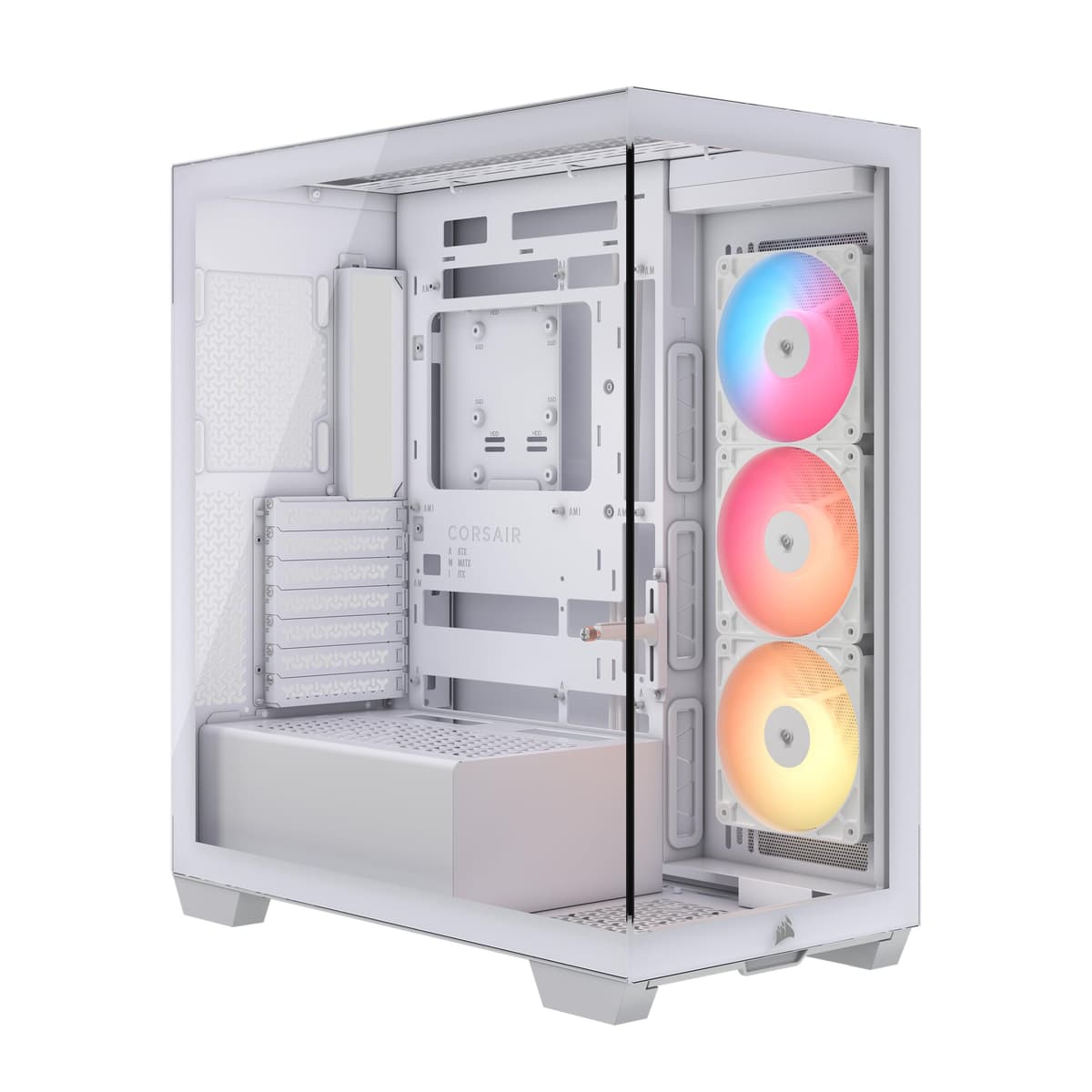 CORSAIR 3500X RS-R ARGB Panoramic Mid-Tower PC Case – 3x Pre-Installed RS120-R ARGB Fans, GPU Anti-Sag Arm, Fits up to 10x 120mm Fans, Reverse Connection Motherboard Compatible – White