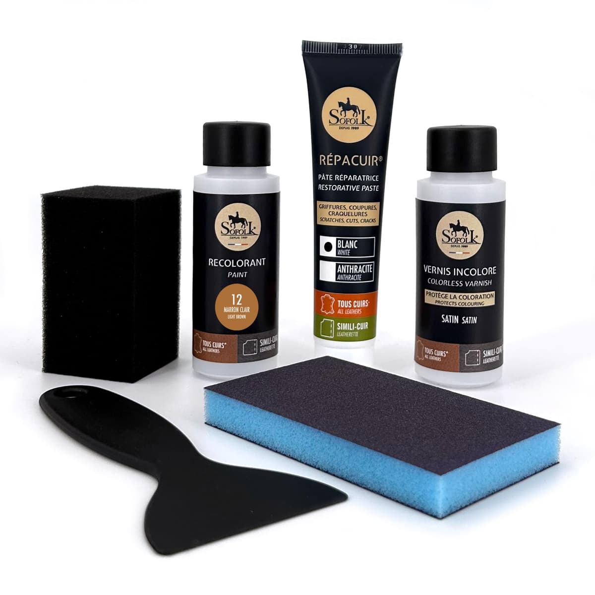 SOFOLK Kit de renovación de Cuero y Polipiel: reparación + Pintura + Pintura Protectora - Volante, Asiento de Coche, sillón, Zapatos (6-Off-White) — view 11