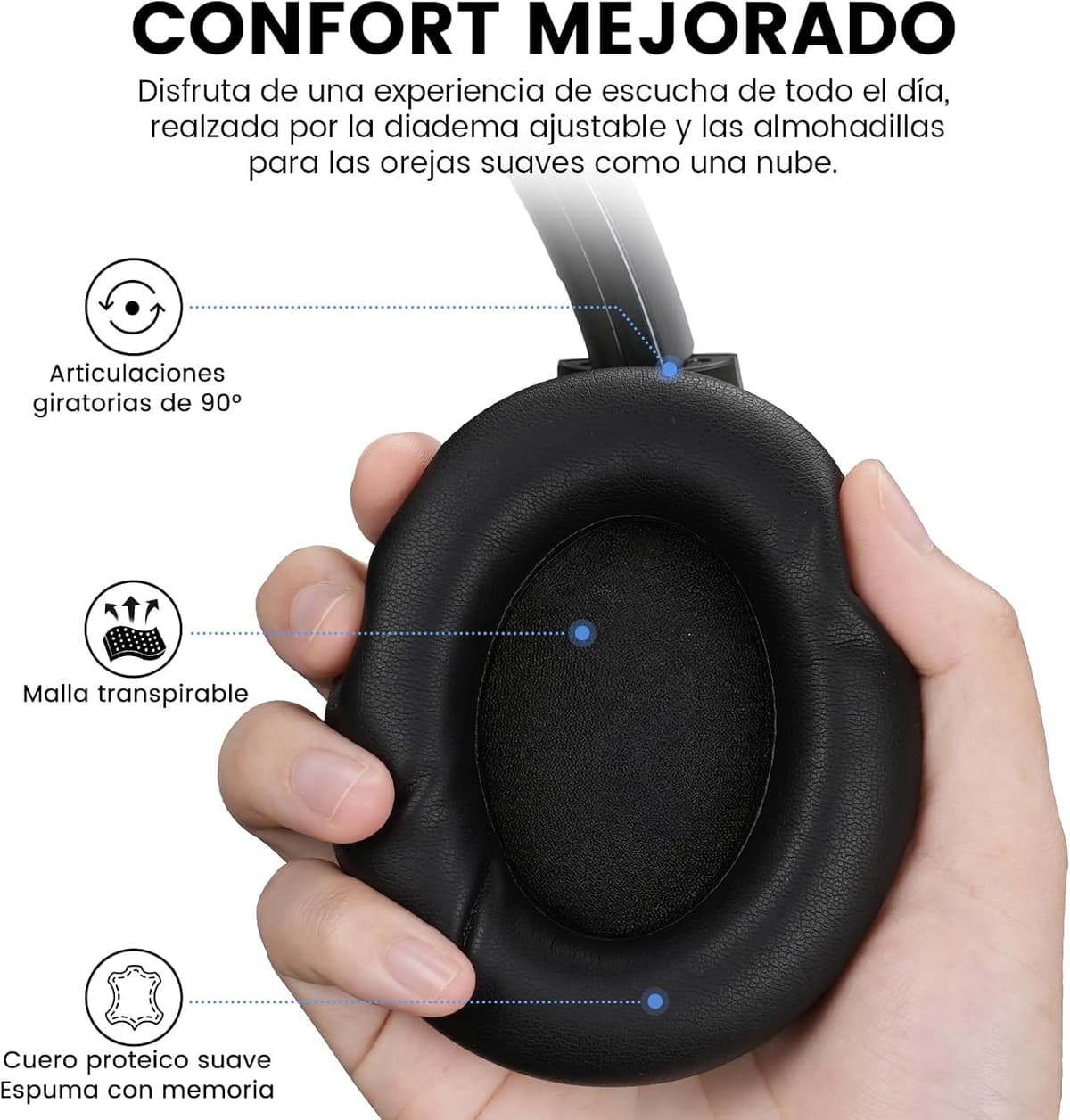 1Mii AI Y8+ Auriculares Inalámbricos Bluetooth 6.0 Cancelación de Ruido Activa Híbrida Cascos, LDAC Hi-Res Audio, 100H de Reproducción, Traducción IA, Chat de Voz, EQ con App - Negro — view 2
