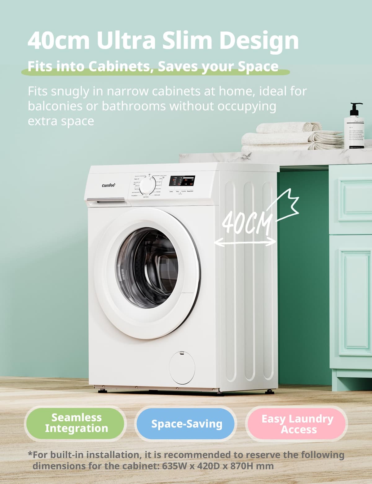 COMFEE' Freestanding Washing Machine,6KG Load,Heat Wash 90℃,Quick Wash,15 Washing Programs,White-CFE10EW60/W — view 5