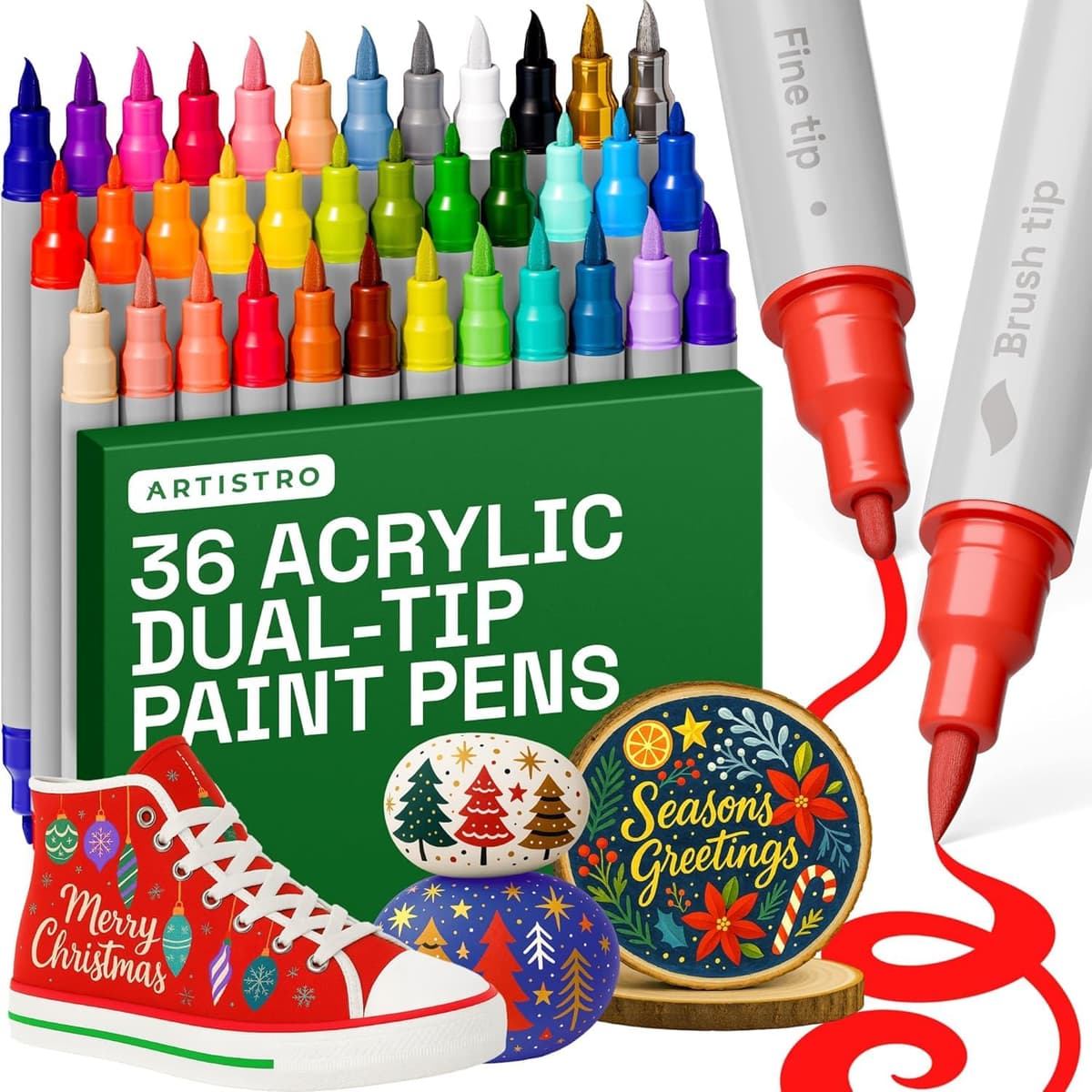 ARTISTRO 5 Black Acrylic Paint Pens – Dual Tip (Brush & Fine) Markers for Fabric, Canvas, Rock, Glass, Wood – Calligraphy, Scrapbook Supplies DIY & Gift for Kids, Teens - Art Set — view 10