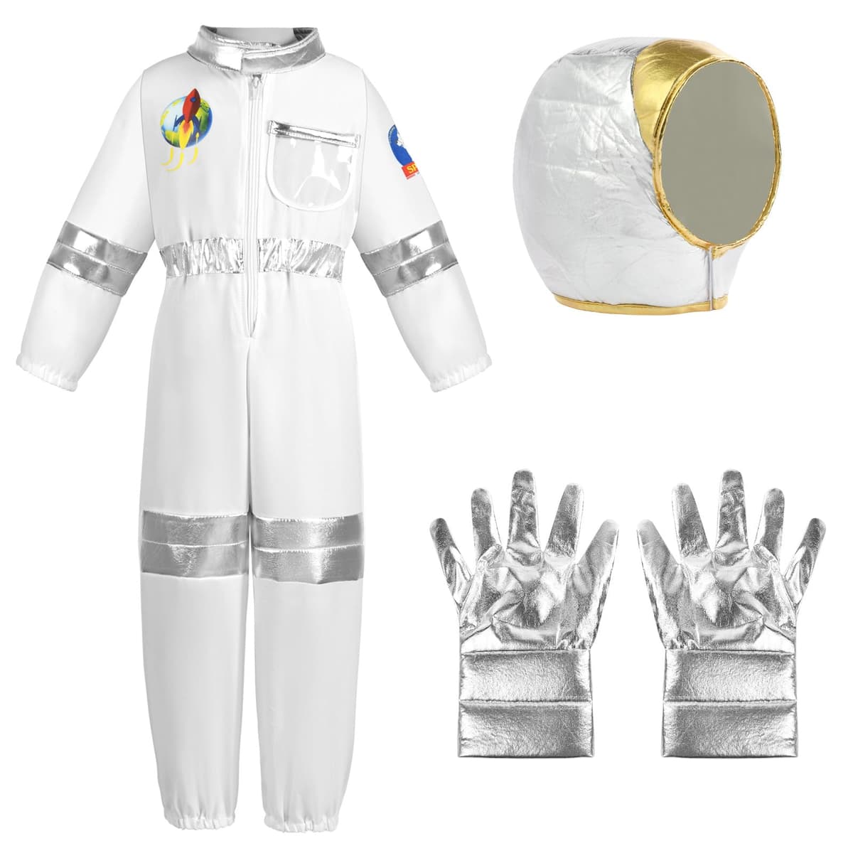 Aomig Disfraz Astronauta Niño, Disfraz de Astronauta Niño con Casco Astronauta, Traje Astronauta Niño, Regalo para Niño 4-8 Años para Fiesta Carnaval Halloween Cosplay