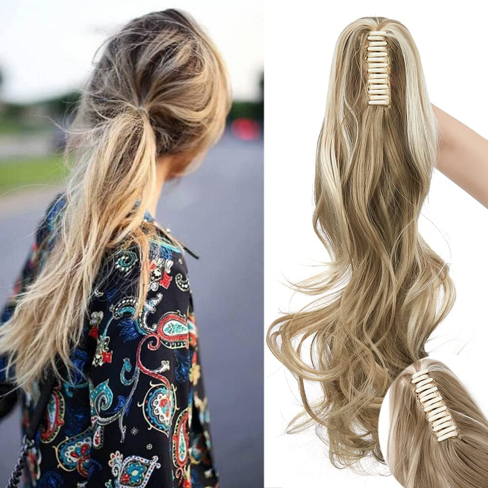 17"(43cm) SEGO Ponytail Long Synthetic Hair Looks Natural [Red Brown/Orange] Clip in Hair Extensions Curly Tail Ponytail Extension (90g) — view 78