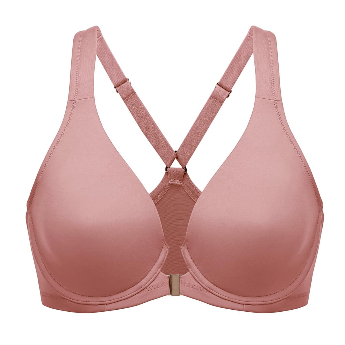 Delimira Women's Front Fastening Bras Seamless Unlined Racer Back Plus Size Underwired Plunge Bra — view 11