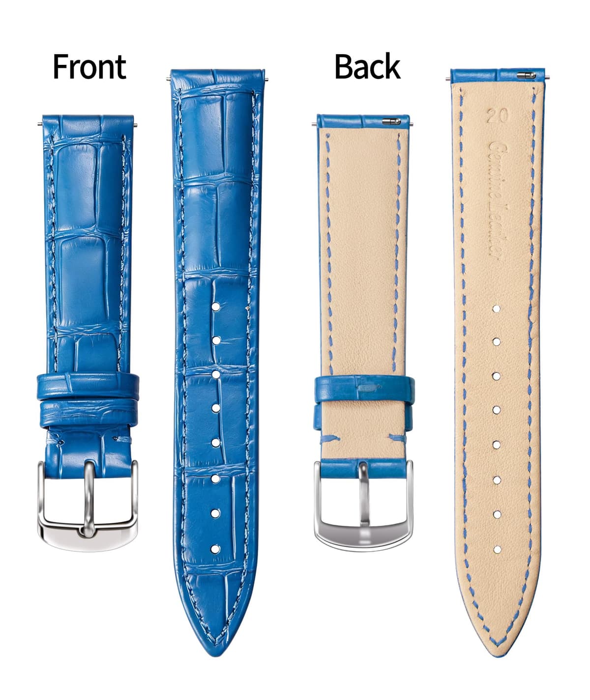 BINLUN Quick Release Leather Watch Straps Replacement Watch Bands Smart Watch Strap Crocodile Pattern in 10 Colors 13 Sizes with Silver/Gold/Rose-Gold Buckle for Men Women(10mm-24mm) — view 125