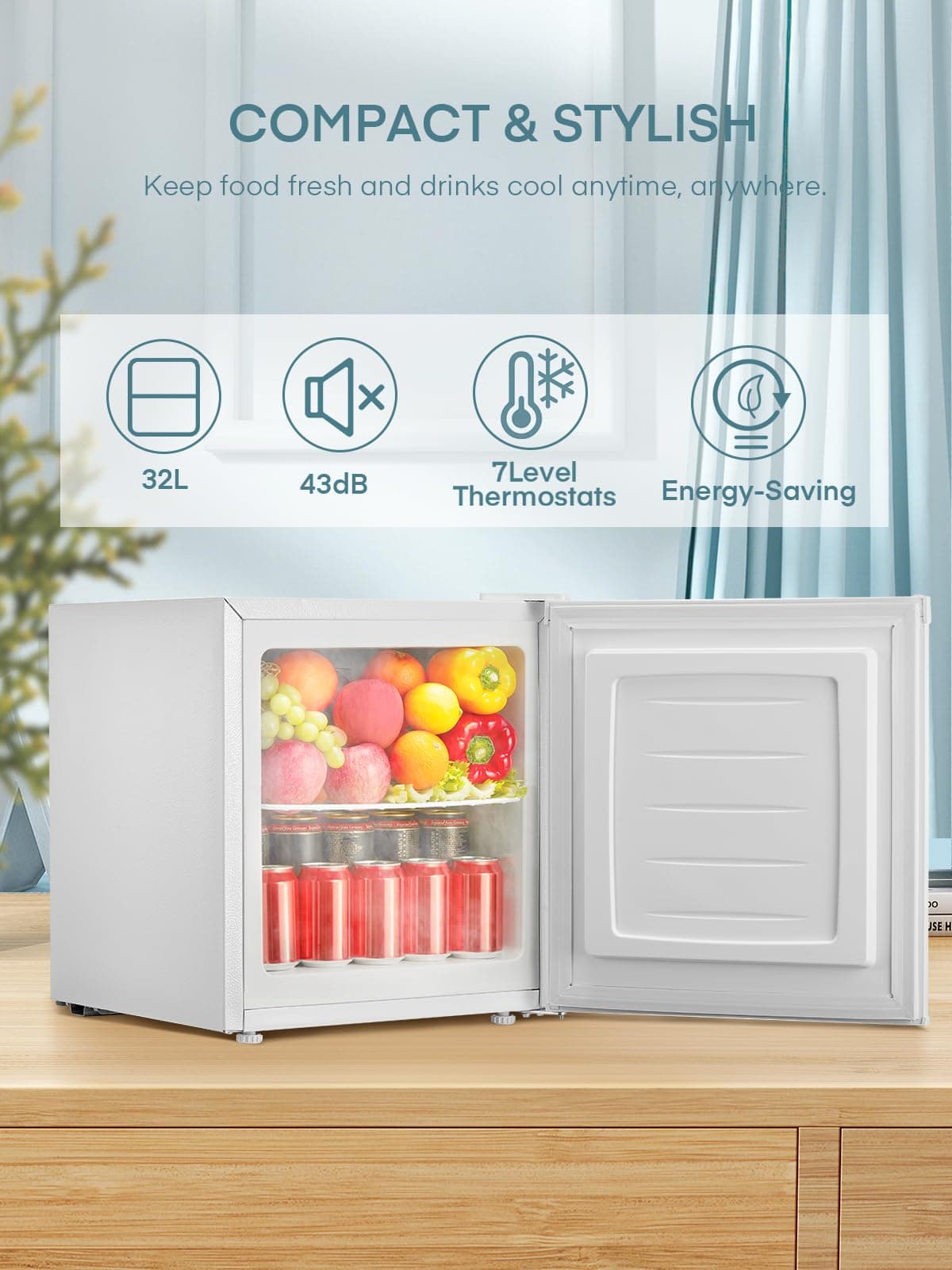 FOHERE Table Top Mini Freezer 32L, Small Freezer with 7 Adjustable Temperature, Energy Efficient, 4 Star Freezing,Removable Wire Shelf for Bedrooms/Home/Apartment/Office, White — view 2