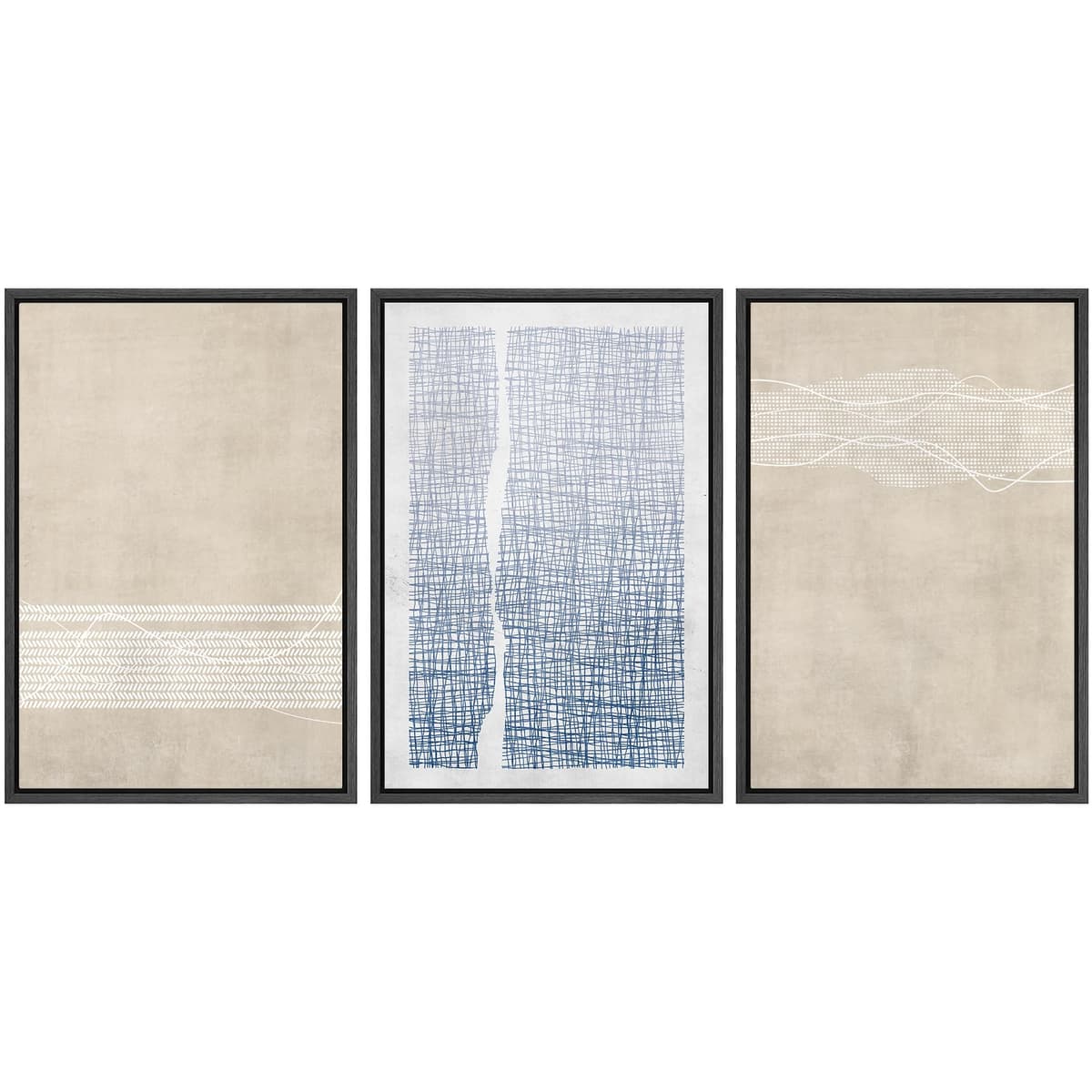 SIGNWIN Framed Canvas Print Wall Art Set Blue White Grunge Geometric Pattern Abstract Shapes Cozy Neutral Decorative Contemporary Minimal for Living Room, Bedroom, Office - 24"x36"x3 Natural — view 42
