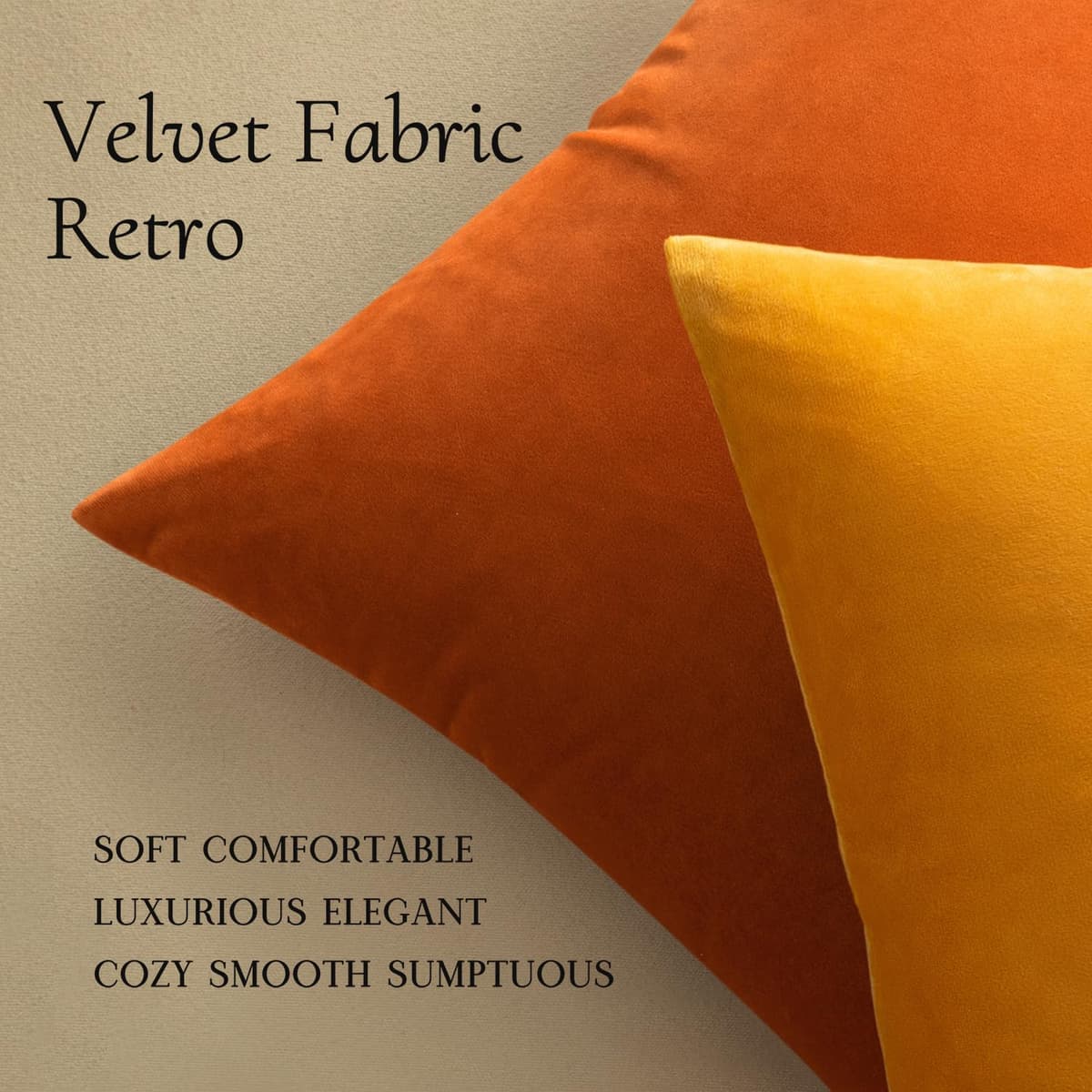 MIULEE Pack of 2 Fall Velvet Soft Solid Decorative Throw Pillow Covers Square Cushion Cases for Sofa Couch Bedroom Living Room Car Home Decor 18 x 18 Inch 45 x 45 cm Orange — view 4