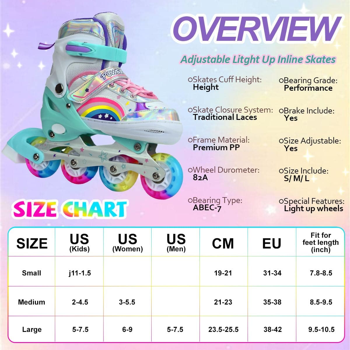 Patines en Linea Ajustables para Niña Niño Patines Linea con Todas Las Ruedas iluminadas, Patines en línea para niños para Uso en Interiores y Exteriores — view 4