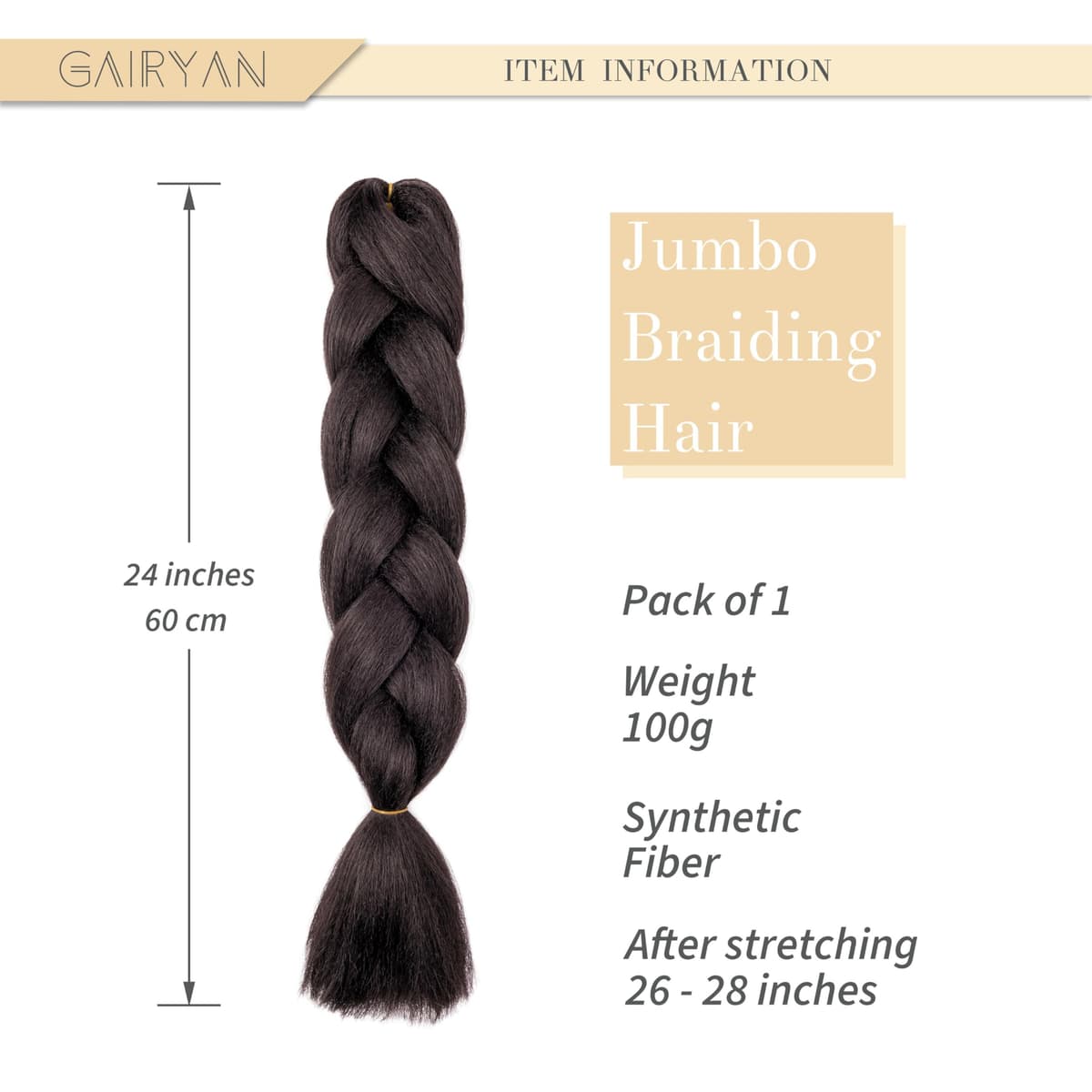 Gairyan Extensiones de Pelo Trenzas Africanas 1 Paquete 24" Pelo Sintetico Para Trenzas Natural Crochet Braiding Hair (Marrón Oscuro) — view 3