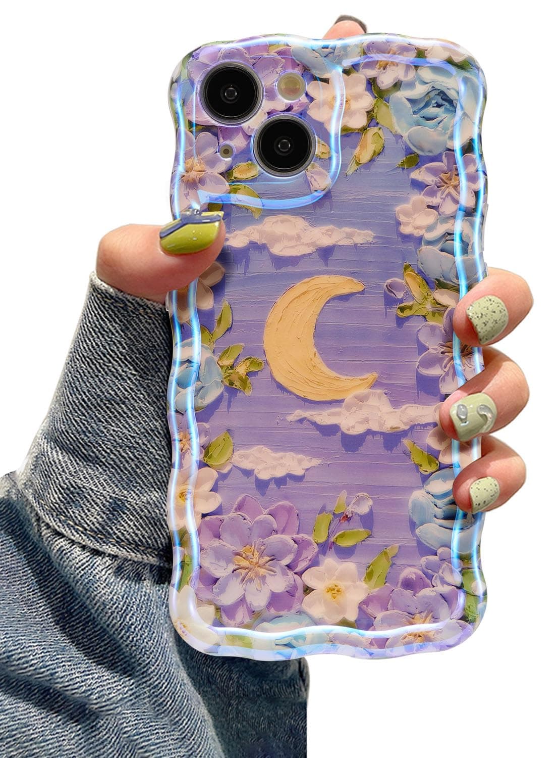 EYZUTAK Case for iPhone 17 Pro, Colorful Retro Oil Painting Printed Flower Laser Glossy Pattern Cute Curly Wave Edge Exquisite Phone Cover Stylish Durable TPU Protective Case for Girl Women-Green — view 36