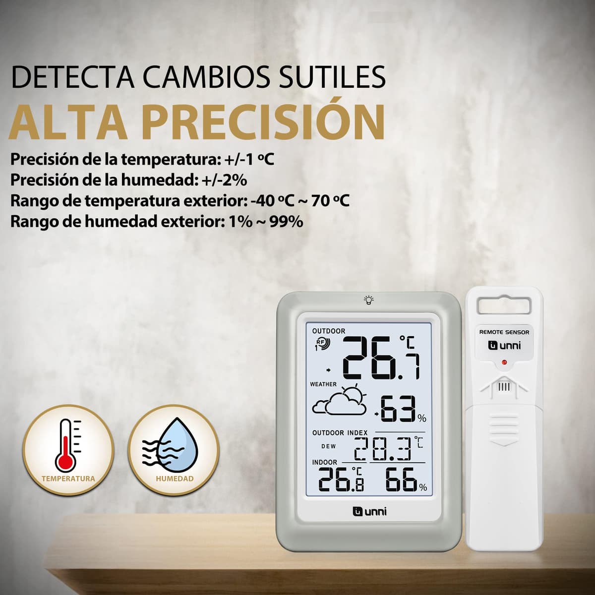 Termómetro inalámbrico para interiores y exteriores funciona con baterías, Sensor remoto de 100 m de alcance y pantalla con retroiluminación — view 4