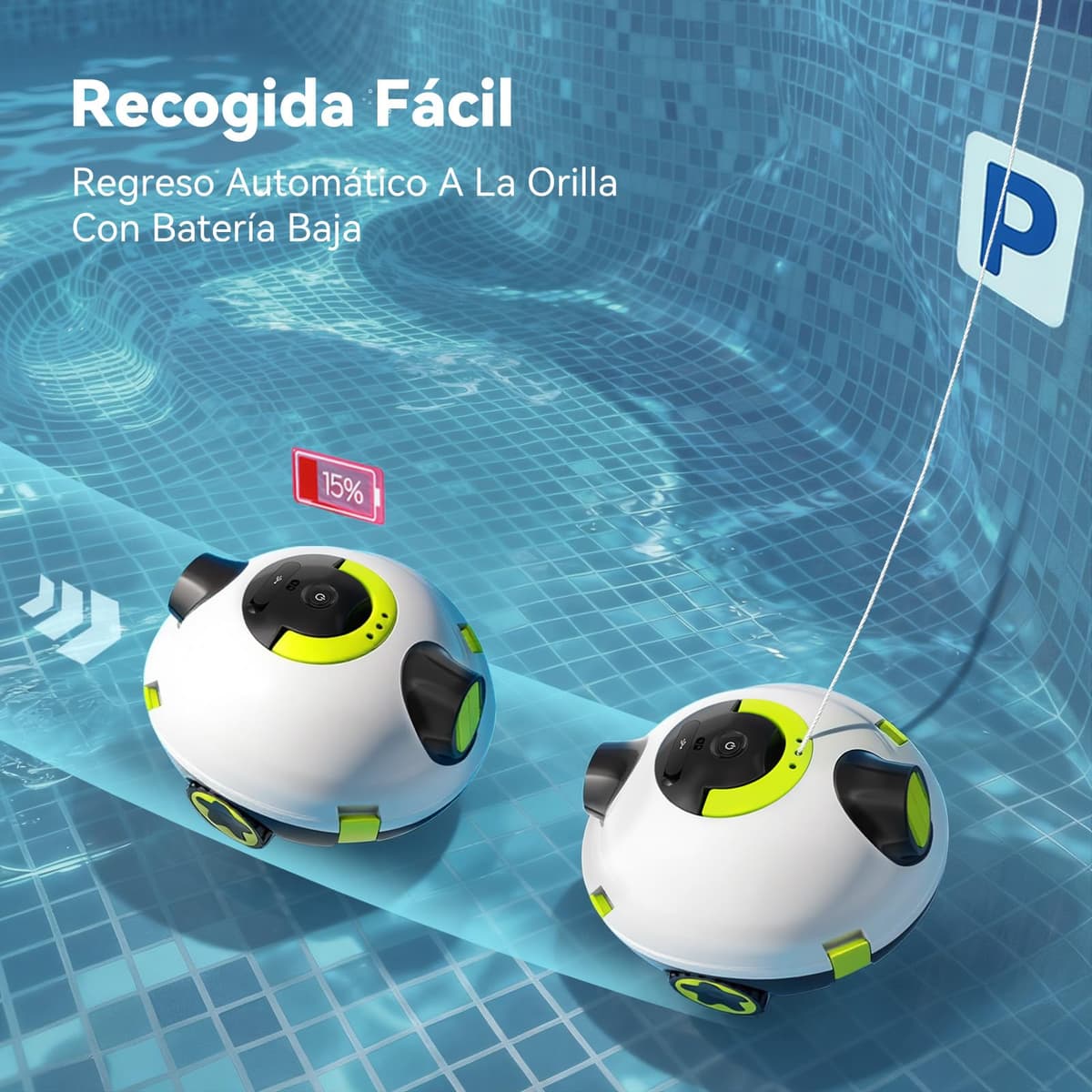 Y10 Robot Limpiafondos Piscina, Robot de Piscina Sin Cable, 100 Min de Limpieza del Suelo, Robots de Piscina para Piscinas de hasta 120㎡, Estacionamiento Automático, Filtro180μm (Blanco) — view 5
