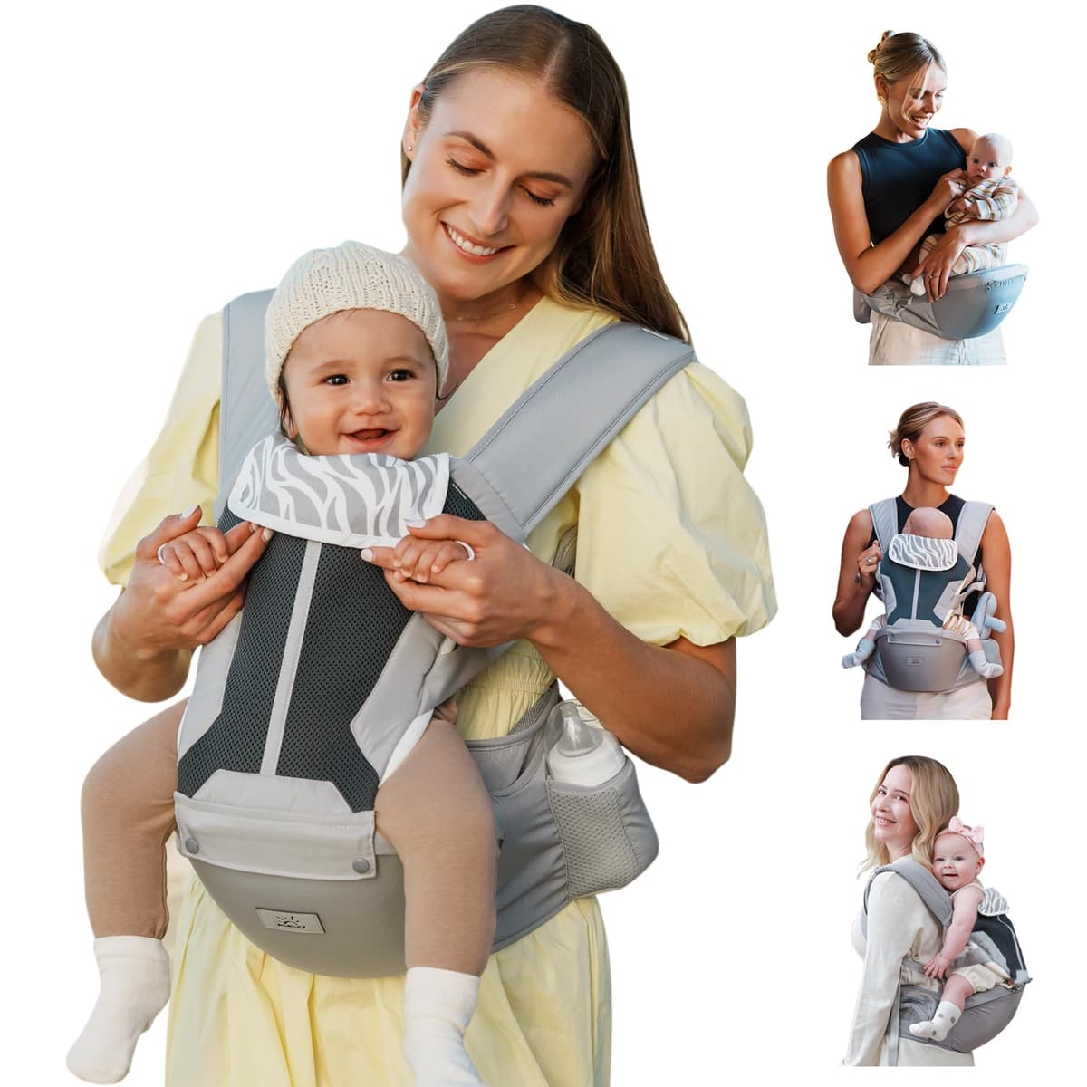 MOMTORY Baby Carrier from Newborns, Comfortable Hip Seat for Baby, 3-12 kg, Ergonomic Carrier for Newborn to Toddler with Velcro Fastening, Easily Adjustable Hip Carrier — view 10