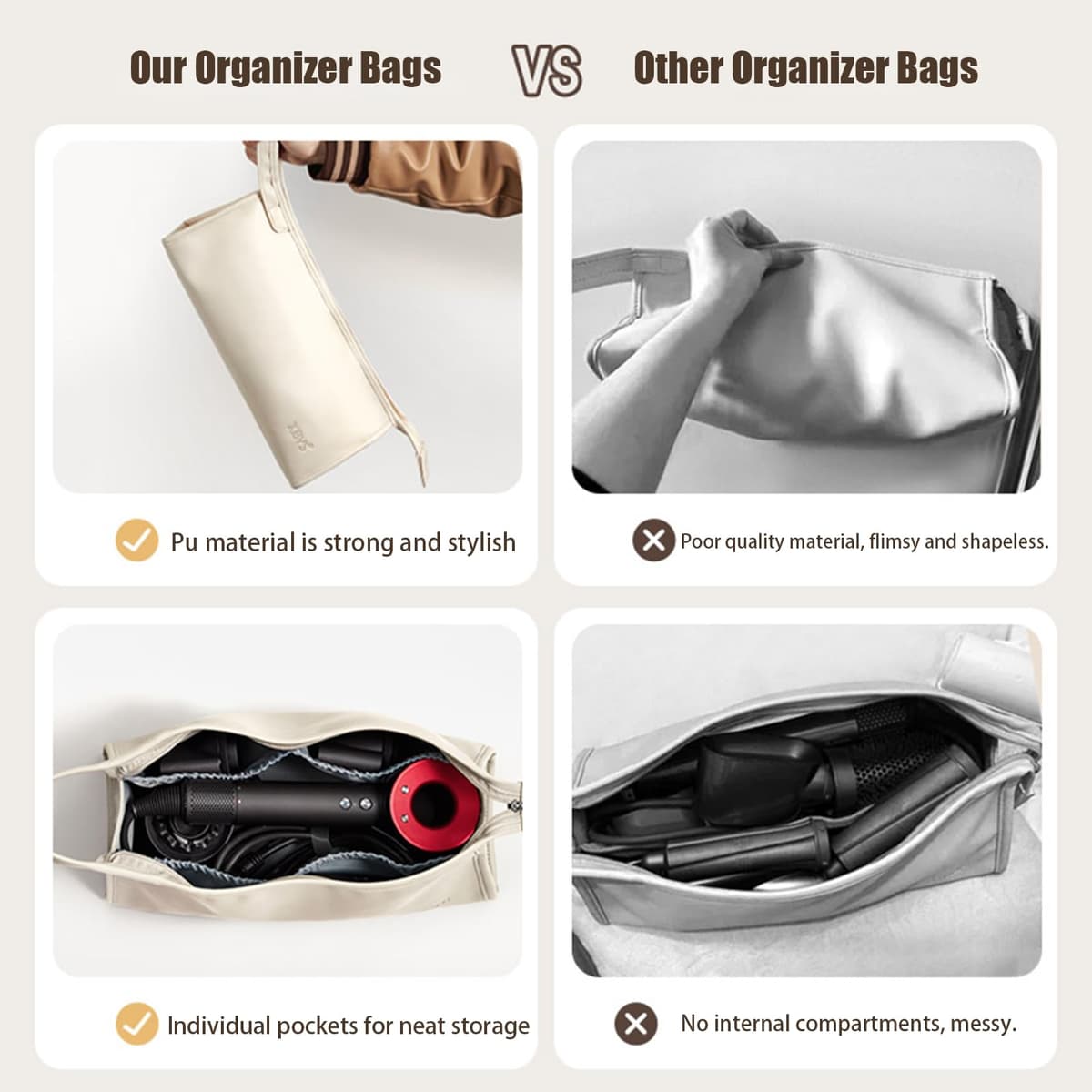 Veki Bolsa de Almacenamiento Compatible con Dyson Airwrap Styler y Dyson Supersonic, Funda de Viaje para Secador de Pelo Dyson y Shark, Bolsa Protectora de Viaje de Rizador de Pelo (Rosa, Triángulo) — view 4