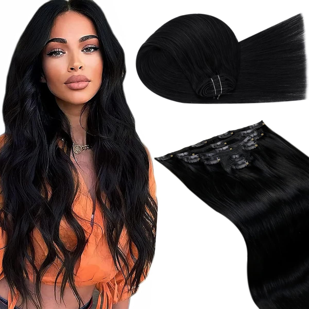 LaaVoo Hair Extensions Clip in Real Human Hair Brown Clip in Hair Extensions Dark Brown Remy Straight Hair Full Head Double Weft 80g 5pcs 14 Inch #4 — view 70
