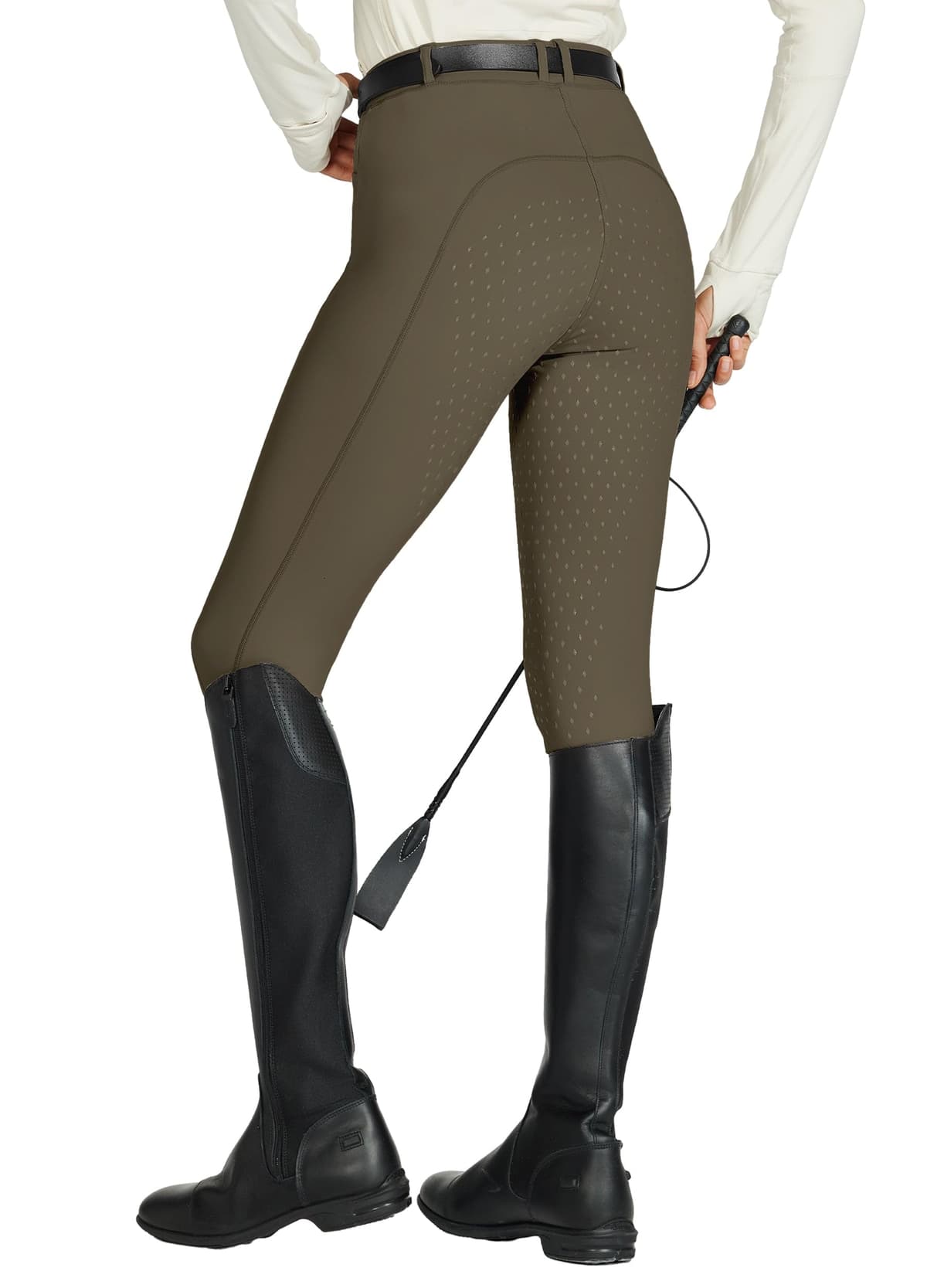 WILLIT Pantalones de equitación para mujer con ribete completo de silicona, cintura alta, elásticos, con bolsillo de cremallera, trabillas para cinturón — view 2