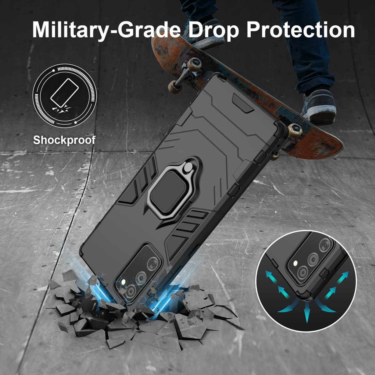 Funda para CMF Phone 2 Pro, Carcasa Antigolpes con Soporte anular metálico, Case Protectora de Grado Militar, Negro — view 12