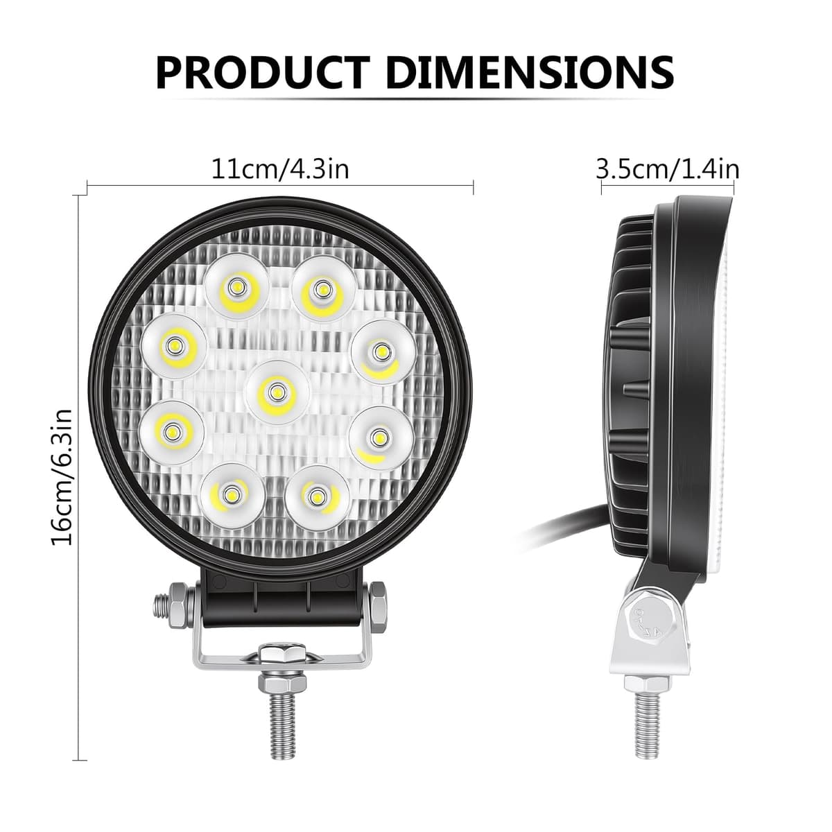 RIGIDON 2 Pcs Redondo Focos Led Tractor, 4 pulgadas 27W faros trabajo Spotlights Luz de Niebla 12V 24V 6000K IP67 impermeable para 4x4 Off Road Coche Camión Moto ATV UTV SUV 4WD Barco — view 2