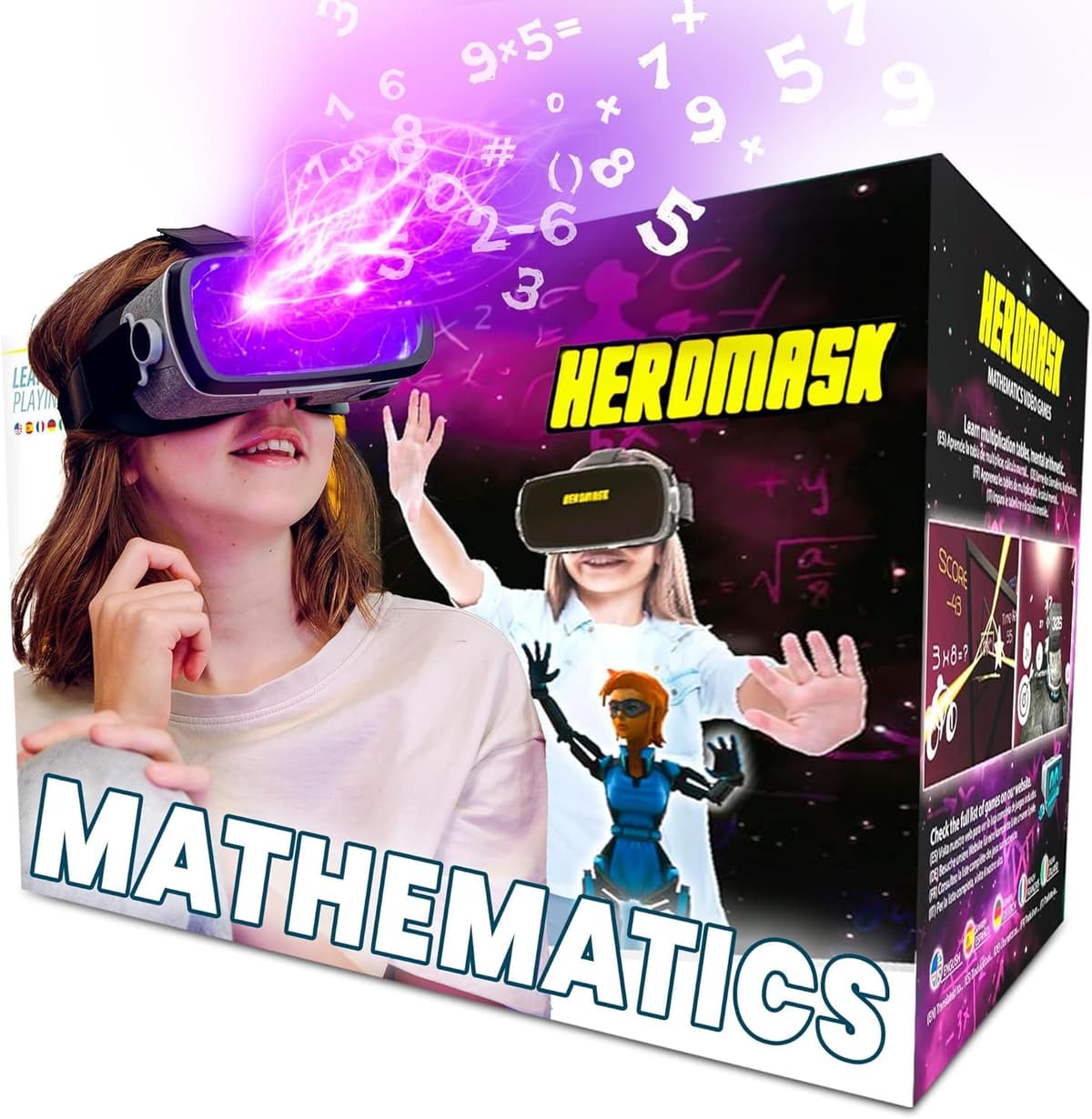 Gafas VR HeroMask + Juegos Matemáticas 5-12 años — El Regalo Educativo Que Hace Que los niños pidan: ¿5 Minutos más? | Tablas de Multiplicar, Sumas, Cálculo Mental y Mucho más | 3D, Realidad Virtual