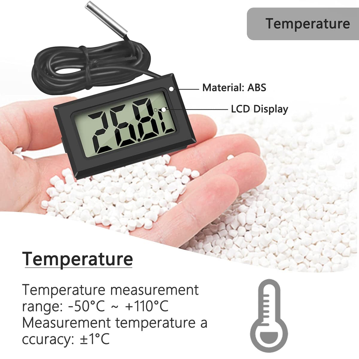 Thlevel Digital Reptile Thermometer Fridge Temperature Probe Temperature Gauge Inside Outside for Freezer Refrigerator Aquarium 4 Pack Black — view 3