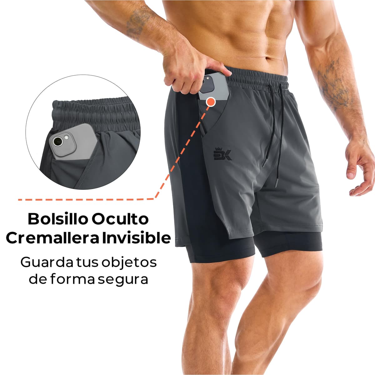 ZENWILL DualArmor Pantalones Cortos Hombre Running Cremallera 2 en 1 Pantalón Corto Deporte Hombre Gym Secado Rápido — view 5
