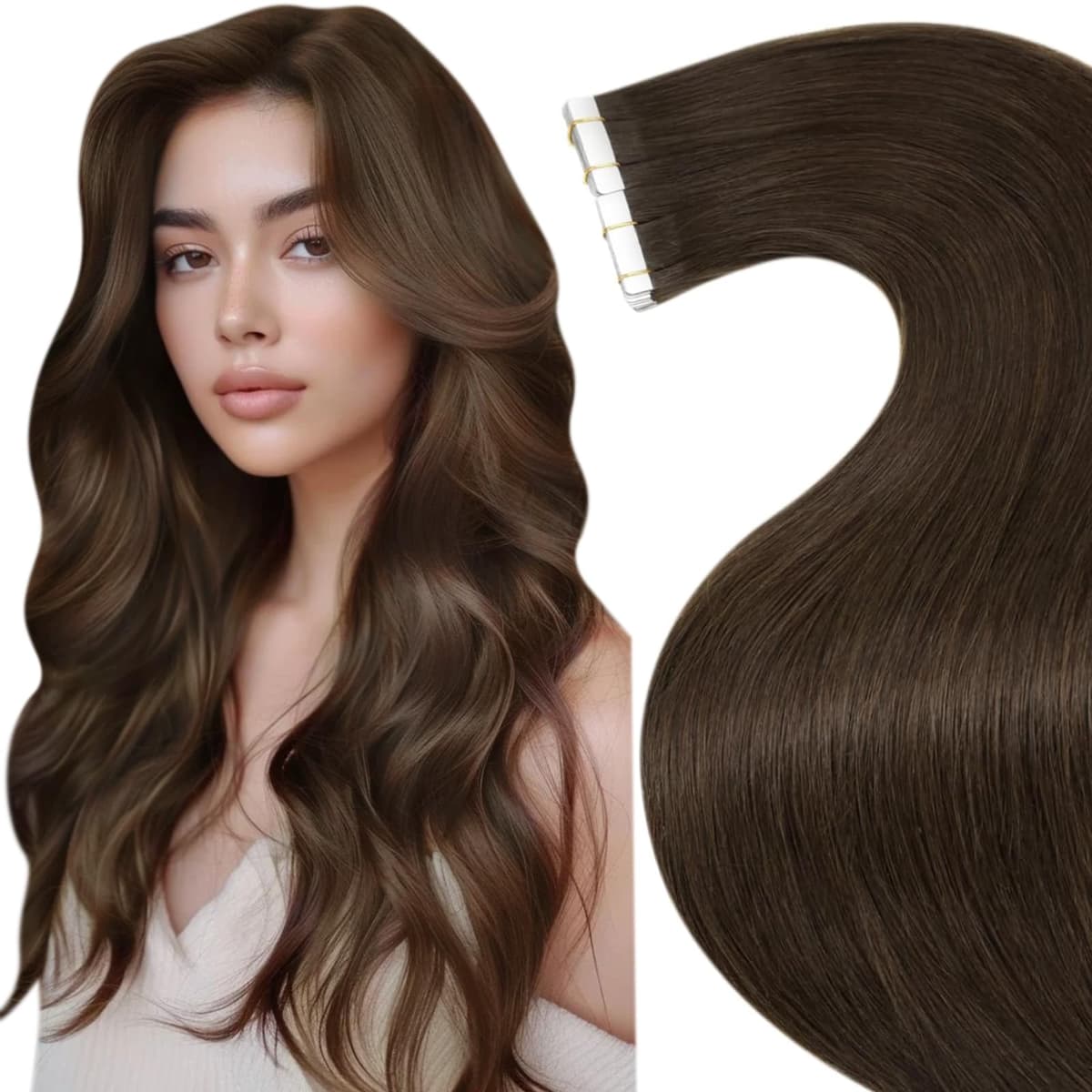 LaaVoo Tape in Hair Extensions Human Hair Blonde Tape Hair Extensions Real Human Hair Invisible Tapes Remy Straight Balayage Brown to Blonde Hair Double Sided Tabs 20pcs 50g 16 Inch #8/18/60 — view 124