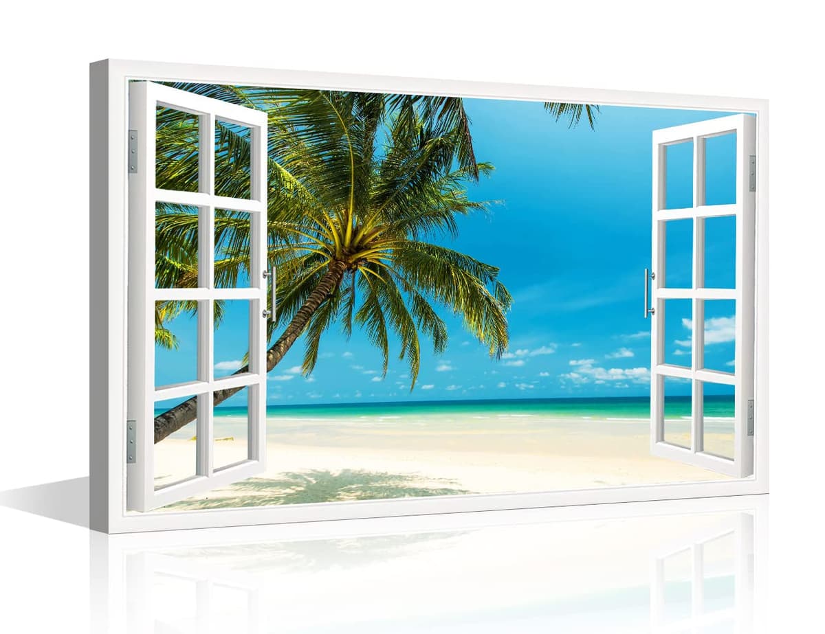 TISHIRON 3D Window View Seaside Effect Canvas Wall Art Prints for Living Room Bedroom Decor Office Kitchen Home Decoration Framed Ready to Hang 12x18inch — view 39