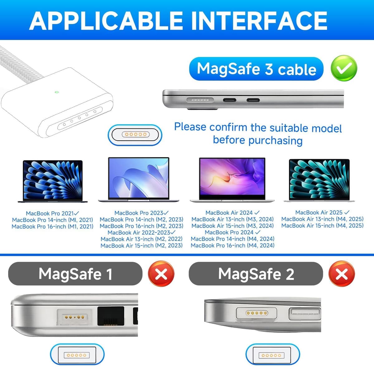 Auravale 140 W Cable USB-C a mag Safe 3, Cable Carga Rapida USB C a mag Safe 3 para Mac Book Air de 15 pulgadas/13 Pulgadas M4 2025, M3 2024, M2 2023, M2 2022, Mac Book Pro de 16 — view 2