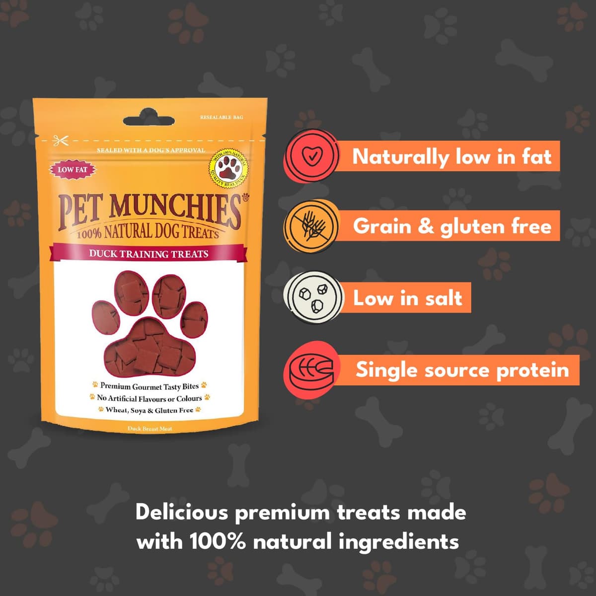 Pet Munchies Duck Dog Training Treats, Grain Free Tasty Bites with Natural Real Meat, Low in Fat 50g — view 3