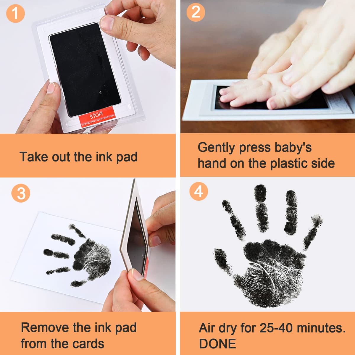 Nabance Baby Handprint and Footprint Kit, 3 Ink Pads with Clean-Touch, 6 Imprint Cards, Pet Paw Inkless Print, Safe Non-Toxic for Feet and Hands, Family Keepsake - Black — view 3