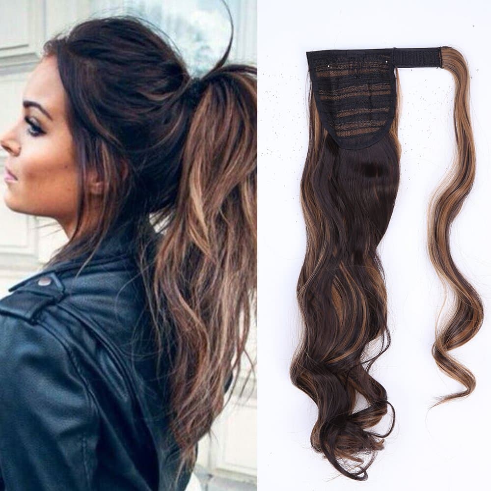 17"(43cm) SEGO Ponytail Long Synthetic Hair Looks Natural [Red Brown/Orange] Clip in Hair Extensions Curly Tail Ponytail Extension (90g) — view 99