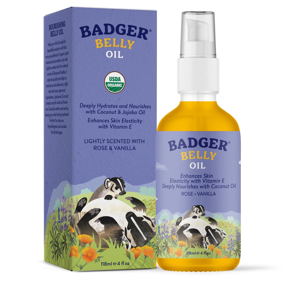 Organic Belly Oil, Rose & Vanilla, 4 fl oz (118 ml) — view 3