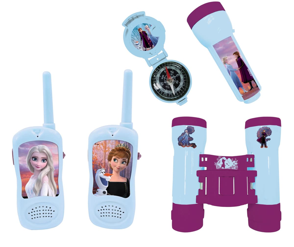 Lexibook Frozen - Juego Completo de Aventuras para Niños, Walkie-Talkies 120m, Prismáticos, Brújula, Linterna, RPTW12FZLXB