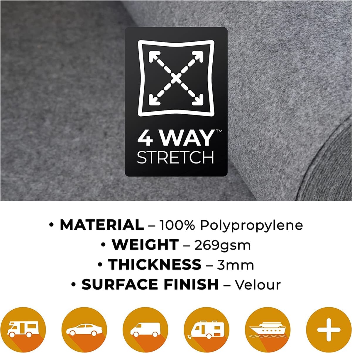 Anthracite Van Lining Carpet 4 Way Stretch Camper Conversion Trim - 5 Metre x 2 Metre — view 4