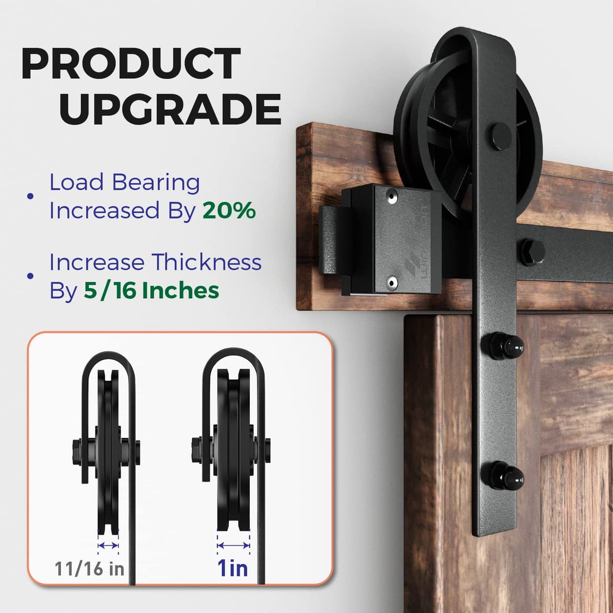 WINSOON 200cm Herrajes para puertas corredizas de granero de madera antigua Básico Negro Kit de rodillos de rueda de radios grandes Sistema de rieles de soporte para gabinete — view 4
