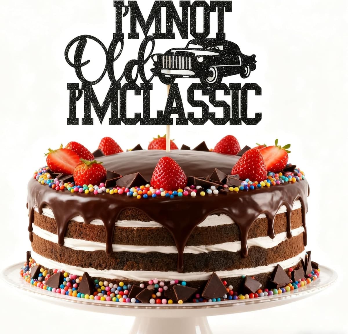 Vintage Car Cake Toppers for Men - Food Grade Cardstock "I'm Not Old I'm Classic" Silhouette Design - Elegant Birthday Party Decorations for Him