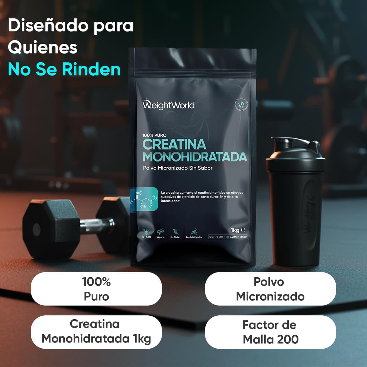 Creatina Monohidratada en Polvo 1kg/1000g para 330 Días - 100% Puro, Factor de Malla 200, 100% Monohidrato de Creatina Micronizada - Sin Sabor, Vegana, Sin Estearato de Magnesio, Cuchara Incluida — view 2