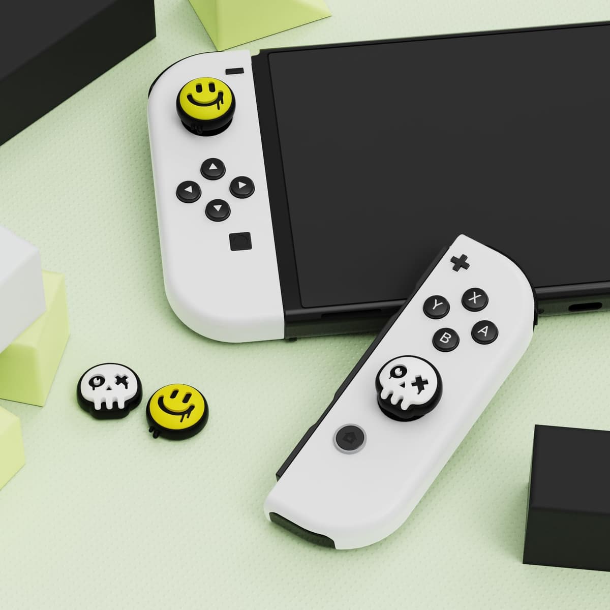 PlayVital Agarres para Pulgar para Nintendo Switch Joycon, Tapas de Joystick de Silicona, Thumb Grips para Switch/OLED/Lite, Protectores de Thumbstick (Estilo Feliz & Sombrío B) — view 2