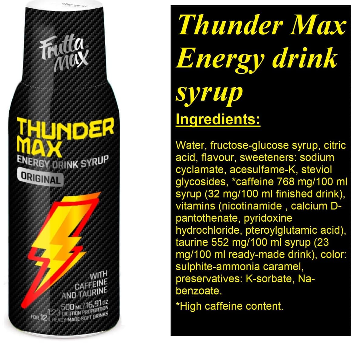 FruttaMax Energy Drink Syrup – Fizzy Caffeinated Syrup with Low Sugar | Soda Maker Compatible, Great for Active Lifestyle 500ml - ThunderMax — view 3
