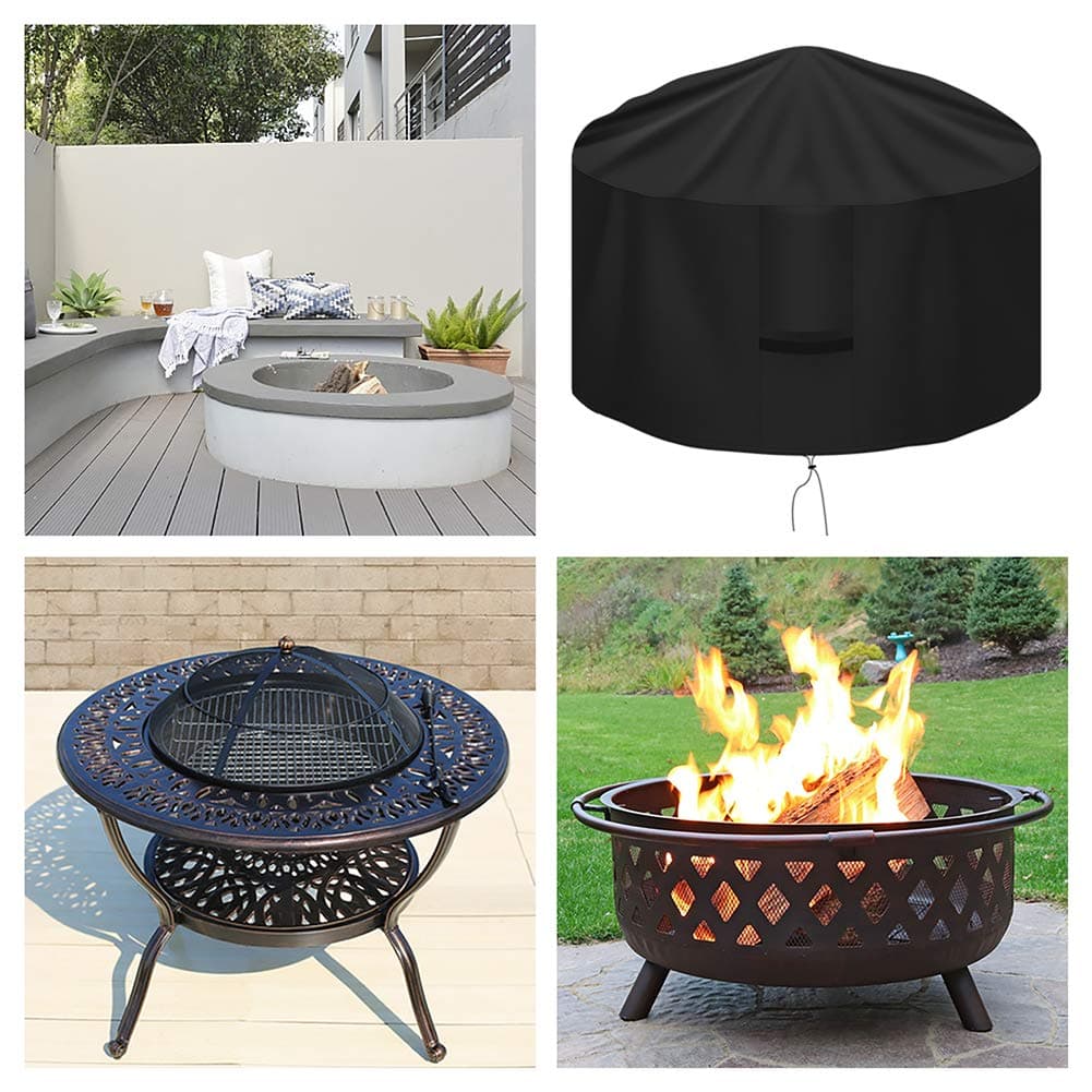 OKPOW Fire Pit Cover 75cm, Firepit Covers Waterproof Round-600D,Anti-UV,Heavy Duty Rip Proof Oxford Fabric Firepit Cover,Round Fire Pit Covers- Black(75 * 60cm) — view 4
