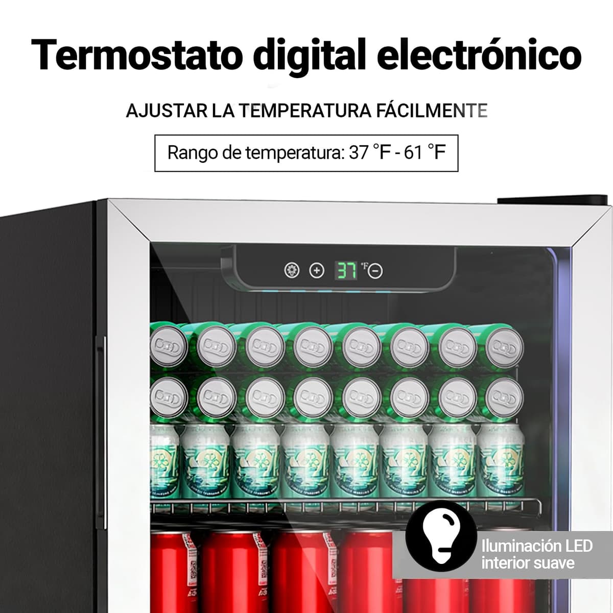 DollarDash Mini refrigerador de 80L, refrigerador independiente para bebidas con capacidad para 115 latas puerta de transparante para, refrigerador pequeño con estantes ajustables (plateado) — view 4