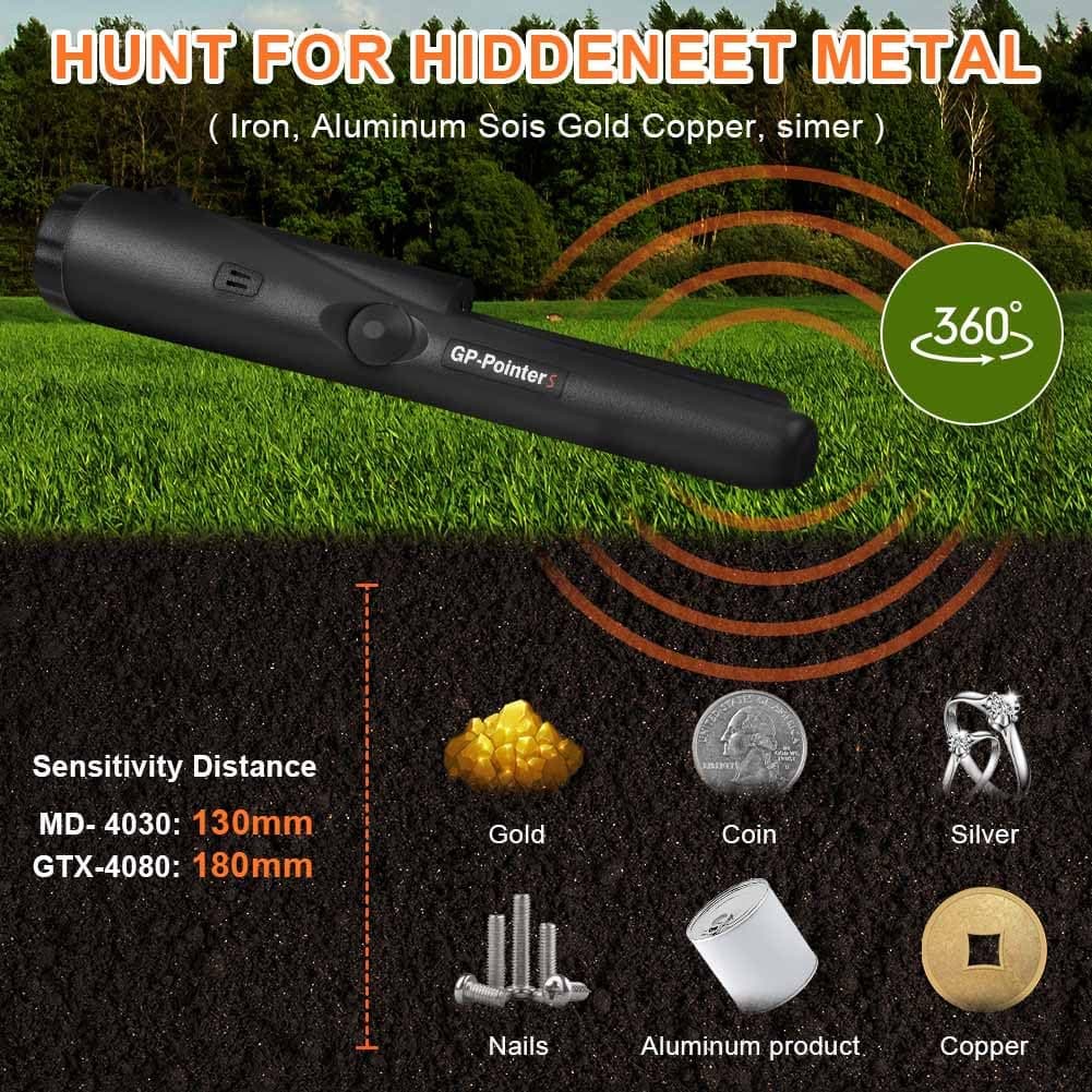Flintronic Detector de Metales Portátil, 360° Exploración, Impermeable Alta Sensibilidad Detectores de Metales con Indicador LED Incorporado, Apto a Buscar Monedas de Oro, Moneda, Joyas, Negro — view 3
