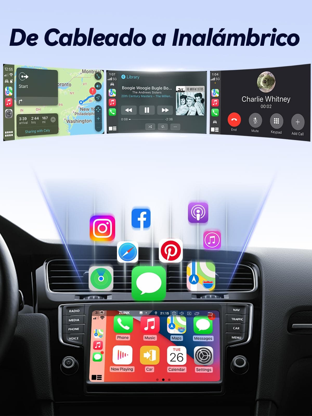 T3 Mini Adaptador CarPlay Inalámbrico para iPhone, Convierte CarPlay con Cable en Inalámbrico, Plug & Play con Type-C/USB, Compatible con Coches Desde 2016, Adecuado para iPhone con iOS 10+ — view 5