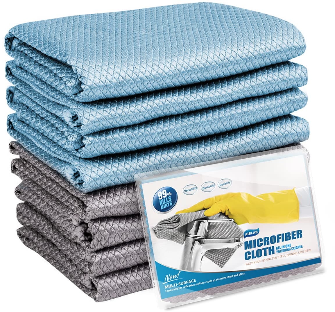 Airlab 8X Nano Paños de Limpieza Magico, Bayetas de Microfibras para Cristales sin Rayas, Trapo Balletas para Cocina Coches Automóviles Ventanas Vidrios Espejos Grifos Baño, 40 x 30 cm