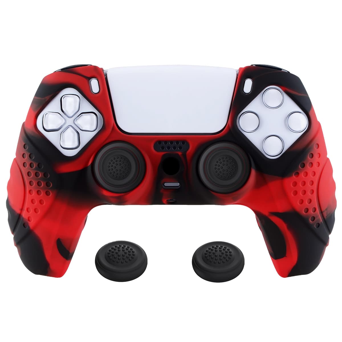 eXtremeRate PlayVital Guardian Edition Ergonomic Soft Anti-Slip Controller Silicone Case Cover for ps5, Rubber Protector Skins with Black Joystick Caps for ps5 Controller - Green & Black — view 19