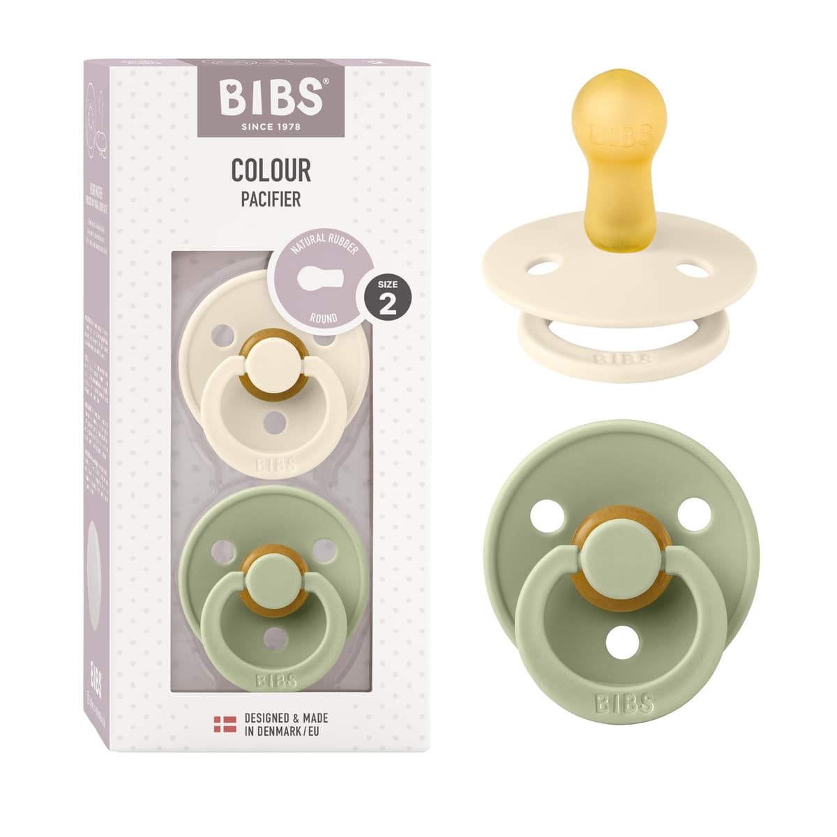 BIBS Colour Soother 2-Pack, BPA Free Dummy Pacifier, Round Nipple. Natural Rubber Latex, Size 2 (6-18 Months), Sky Blue/Steel Blue — view 35